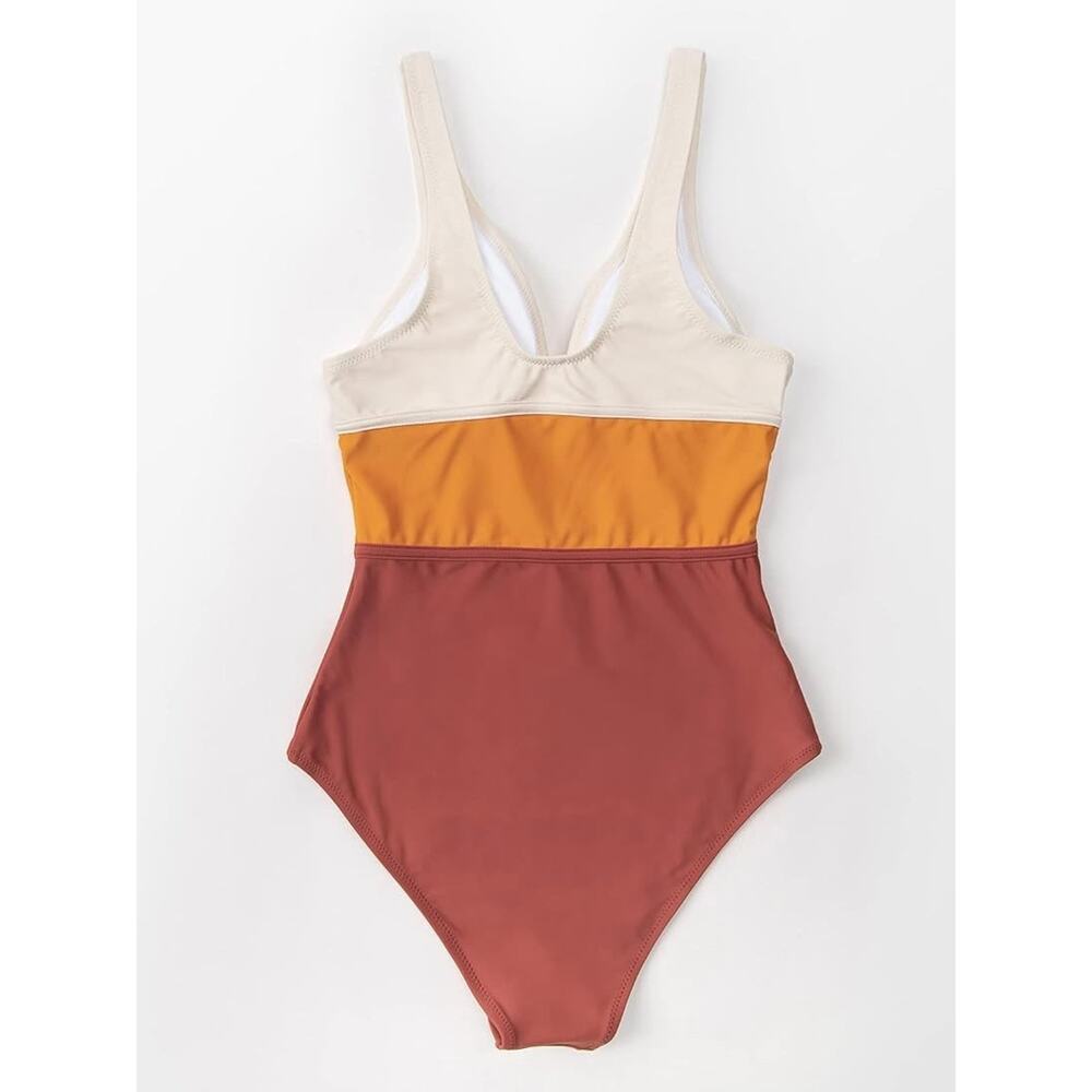 CUPSHE Women's One Piece Swimsuit Color Block Keyhole Cutout Bathing Suit Small - Picture 4 of 6